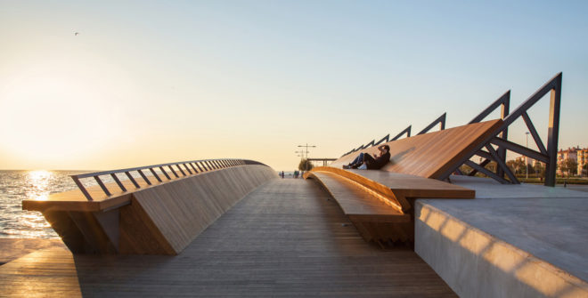Bostanlı Footbridge and Bostanlı Sunset Lounge, wooden structure, footbridge, Turkey, Studio Evren Başbuğ: steb, steel frame, pedestrian bridge, green architecture, urban regeneration, themowood, IzmirSea