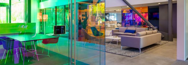 Canvas Worldwide headquarters, Silicon Beach, green headquarters, dichroic glass, Canvas Worldwide, Architecture Plus Information, natural light, flexible spaces, meeting spaces, green architecture, green interior