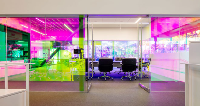Canvas Worldwide headquarters, Silicon Beach, green headquarters, dichroic glass, Canvas Worldwide, Architecture Plus Information, natural light, flexible spaces, meeting spaces, green architecture, green interior