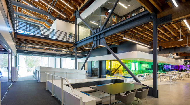 Canvas Worldwide headquarters, Silicon Beach, green headquarters, dichroic glass, Canvas Worldwide, Architecture Plus Information, natural light, flexible spaces, meeting spaces, green architecture, green interior