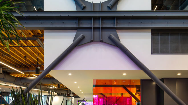 Canvas Worldwide headquarters, Silicon Beach, green headquarters, dichroic glass, Canvas Worldwide, Architecture Plus Information, natural light, flexible spaces, meeting spaces, green architecture, green interior