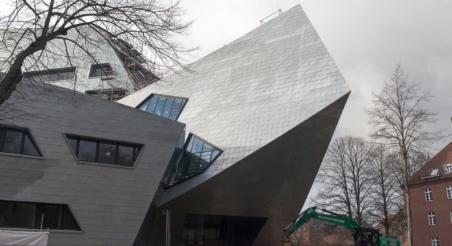Leuphana Central Building, Studio Libeskind, green roof, Germany, zinc cladding, zero-emission, atrium, skylights, green architecture, exposed concrete, renewable energy sources