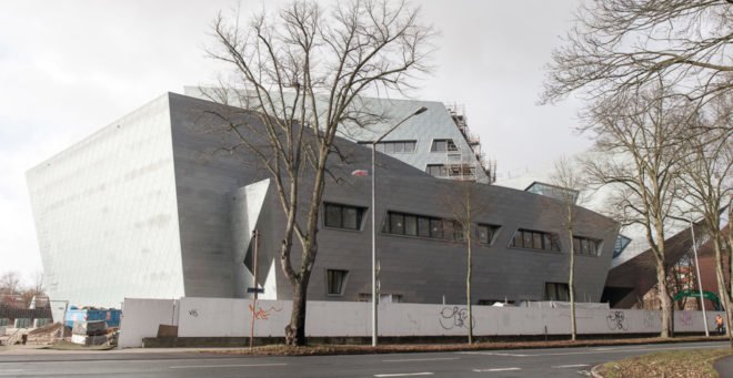 Leuphana Central Building, Studio Libeskind, green roof, Germany, zinc cladding, zero-emission, atrium, skylights, green architecture, exposed concrete, renewable energy sources