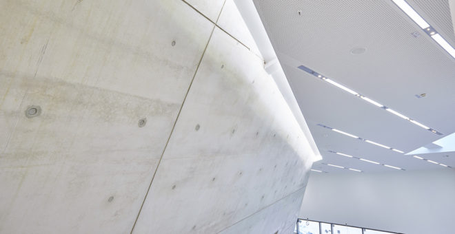 Leuphana Central Building, Studio Libeskind, green roof, Germany, zinc cladding, zero-emission, atrium, skylights, green architecture, exposed concrete, renewable energy sources