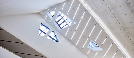 Leuphana Central Building, Studio Libeskind, green roof, Germany, zinc cladding, zero-emission, atrium, skylights, green architecture, exposed concrete, renewable energy sources