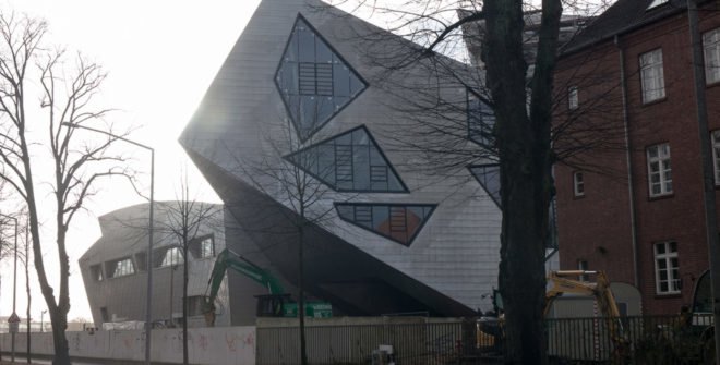 Leuphana Central Building, Studio Libeskind, green roof, Germany, zinc cladding, zero-emission, atrium, skylights, green architecture, exposed concrete, renewable energy sources