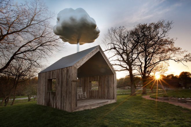 Cloud House by Matthew Mazzotta, Cloud House in Springfield, artful rainwater harvesting, rainwater art installation, environmental art in Springfield, Cloud House rainwater, Cloud House makes it rain,