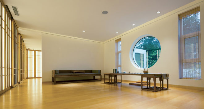 Elongated Industrial Box, Ding Hui Yuan Zen & Tea Chamber, He Wei Studio / 3andwich Design, green renovation, factory renovation, Beijing, Chinese garden, inner courtyard, meditation room, green architecture, office space, ramps and walkways