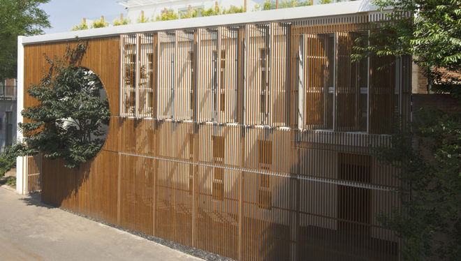 Elongated Industrial Box, Ding Hui Yuan Zen & Tea Chamber, He Wei Studio / 3andwich Design, green renovation, factory renovation, Beijing, Chinese garden, inner courtyard, meditation room, green architecture, office space, ramps and walkways