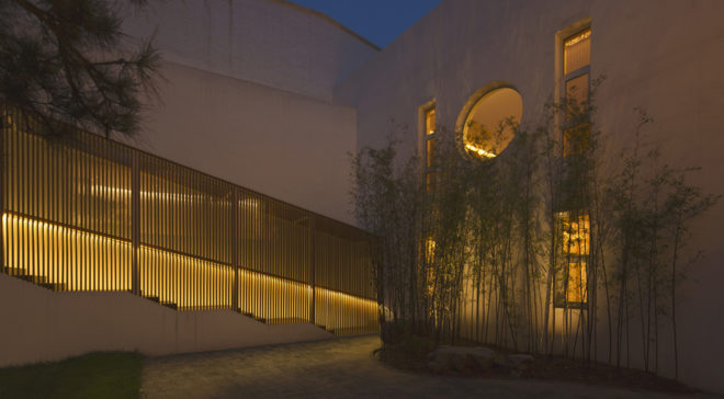 Elongated Industrial Box, Ding Hui Yuan Zen & Tea Chamber, He Wei Studio / 3andwich Design, green renovation, factory renovation, Beijing, Chinese garden, inner courtyard, meditation room, green architecture, office space, ramps and walkways