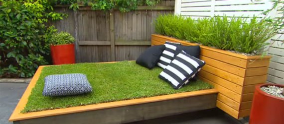Jason Hodges, Grass Daybed, diy yard tips, how to make a grass bed, how to make a grass daybed, grass daybed from Australia, australian landscape gardener, Better Homes & Gardens, diy grass bed, diy garden furniture, make your own bed, landscape art, yard art, grass daybed made with wood pallets