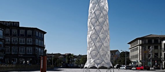 Hybrid Tower, CITA - Centre for Information Technology and Architecture, The Royal Danish Academy of Fine Arts, textile green tower, lightweight structure, Contextile, knitting, CNC machine, digital fabrication, green architecture