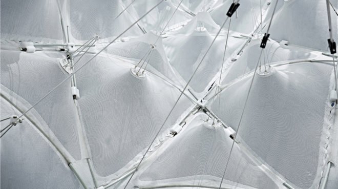 Hybrid Tower, CITA - Centre for Information Technology and Architecture, The Royal Danish Academy of Fine Arts, textile green tower, lightweight structure, Contextile, knitting, CNC machine, digital fabrication, green architecture
