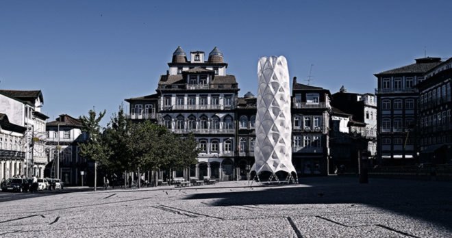 Hybrid Tower, CITA - Centre for Information Technology and Architecture, The Royal Danish Academy of Fine Arts, textile green tower, lightweight structure, Contextile, knitting, CNC machine, digital fabrication, green architecture