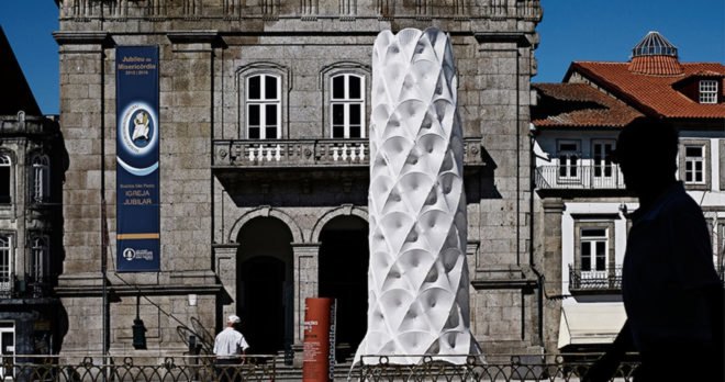 Hybrid Tower, CITA - Centre for Information Technology and Architecture, The Royal Danish Academy of Fine Arts, textile green tower, lightweight structure, Contextile, knitting, CNC machine, digital fabrication, green architecture