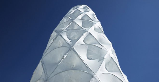 Hybrid Tower, CITA - Centre for Information Technology and Architecture, The Royal Danish Academy of Fine Arts, textile green tower, lightweight structure, Contextile, knitting, CNC machine, digital fabrication, green architecture