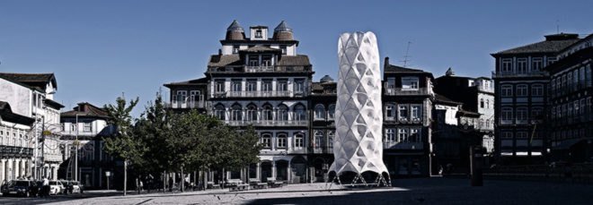 Hybrid Tower, CITA - Centre for Information Technology and Architecture, The Royal Danish Academy of Fine Arts, textile green tower, lightweight structure, Contextile, knitting, CNC machine, digital fabrication, green architecture