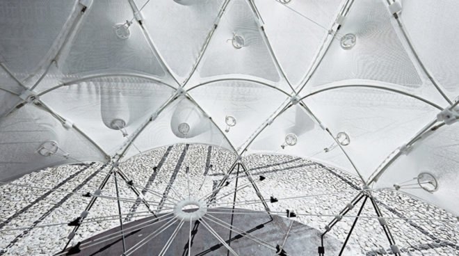 Hybrid Tower, CITA - Centre for Information Technology and Architecture, The Royal Danish Academy of Fine Arts, textile green tower, lightweight structure, Contextile, knitting, CNC machine, digital fabrication, green architecture