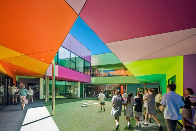 Ivanhoe Grammar Senior Years & Science Center by McBride Charles Ryan, school design by McBride Charles Ryan, colorful school architecture, WAN Color in Architecture Award winner, Ivanhoe Grammar School architecture,