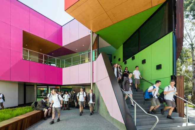 Ivanhoe Grammar Senior Years & Science Center by McBride Charles Ryan, school design by McBride Charles Ryan, colorful school architecture, WAN Color in Architecture Award winner, Ivanhoe Grammar School architecture,