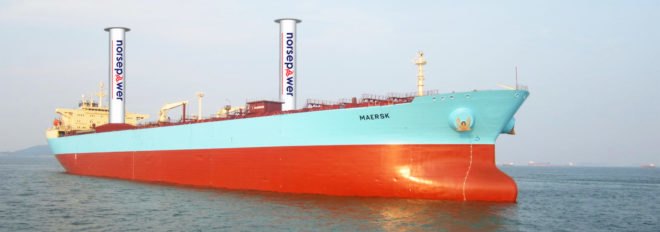 spinning sails, wind power, renewable energy, clean power, design, norsepower, shell oil, maersk, spinning sails power ocean tankers, maersk trial spinning sails