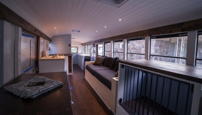 Natural State Nomads, converted school bus, solar-powered vehicle, green conversion, mobile home, solar power, composting toilet, green transportation