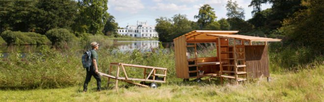The Weedgrocer, Overtreders W, mobile structure, fieldwork station, weeds, the Netherlands, urban vegetation, green design, transforming furniture, douglas fir, cabinets, field kitchen