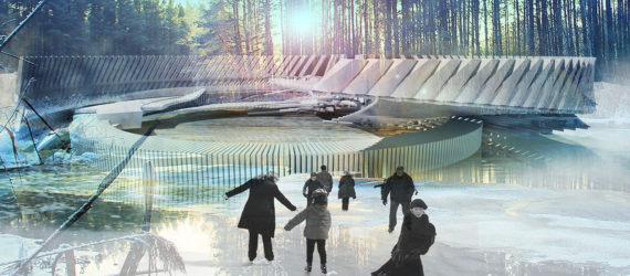 ice skating rink, Margot Krasojević Architects, Photovoltaic Ice Skating Rink, outdoor cinema, Russia, LED lights, solar power, geothermal energy, multi-use space, green architecture, cedar wood, solar canopy, flexible design