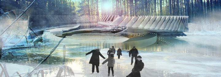 ice skating rink, Margot Krasojević Architects, Photovoltaic Ice Skating Rink, outdoor cinema, Russia, LED lights, solar power, geothermal energy, multi-use space, green architecture, cedar wood, solar canopy, flexible design