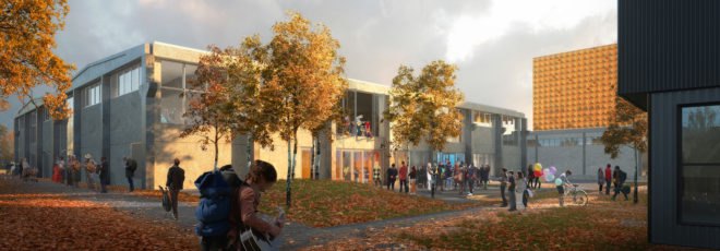 Roskilde Festival Folk High School by MVRDV and COBE, renovated cement factory, alternative high school in Denmark, alternative school in Roskilde, ROCKmagneten masterplan, ROCKmagneten folk high school