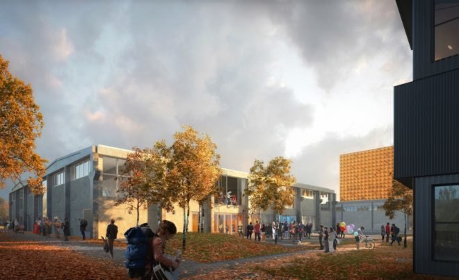 Roskilde Festival Folk High School by MVRDV and COBE, renovated cement factory, alternative high school in Denmark, alternative school in Roskilde, ROCKmagneten masterplan, ROCKmagneten folk high school