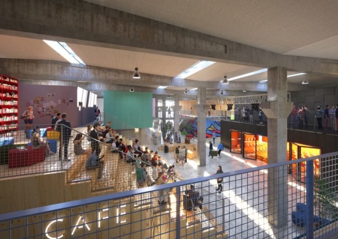 Roskilde Festival Folk High School by MVRDV and COBE, renovated cement factory, alternative high school in Denmark, alternative school in Roskilde, ROCKmagneten masterplan, ROCKmagneten folk high school
