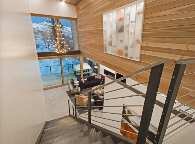 LED lighting, low impact, small footprint, Sho-Sugi-Ban cedar, Axis Architects, Benchmark Modern, cedar cladding, solar gain, Rossie Hill, Park City, solar passive house, smart home, green home, cedar cladding,