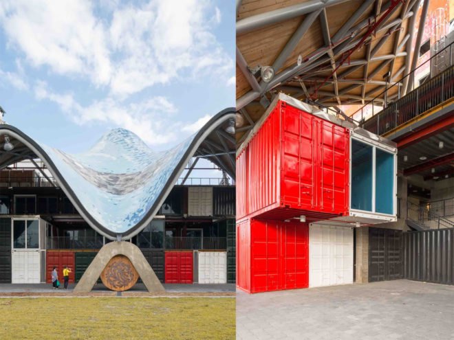 Taitung Aboriginal Gallery by Bio-architecture Formosana, Taitung Aboriginal Gallery, Taitung Aboriginal Gallery architecture, shipping container architecture in Taiwan, cargotecture in Taiwan, recycled shipping containers Taiwan, aboriginal architecture taiwan