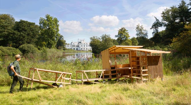 The Weedgrocer, Overtreders W, mobile structure, fieldwork station, weeds, the Netherlands, urban vegetation, green design, transforming furniture, douglas fir, cabinets, field kitchen
