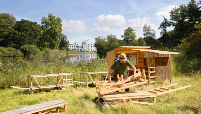 The Weedgrocer, Overtreders W, mobile structure, fieldwork station, weeds, the Netherlands, urban vegetation, green design, transforming furniture, douglas fir, cabinets, field kitchen