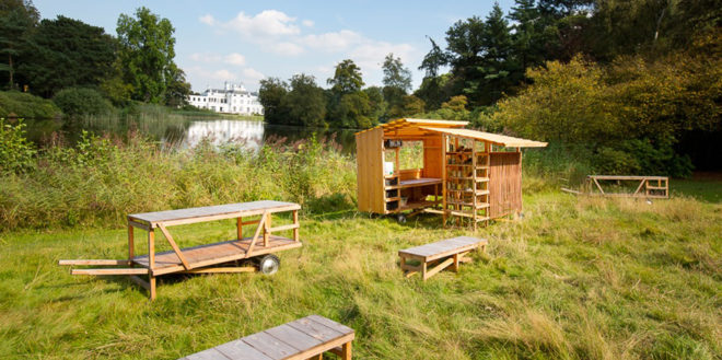 The Weedgrocer, Overtreders W, mobile structure, fieldwork station, weeds, the Netherlands, urban vegetation, green design, transforming furniture, douglas fir, cabinets, field kitchen