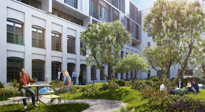 Die Macherei, Hollwich Kushner, msm meyer schmitz-morkramer, OSA Ochs Schmidhuber Architekten, Munich, Art-Invest Real Estate , Accumulata Immobilien, Germany, green office building, public plaza, outdoor terraces, green architecture
