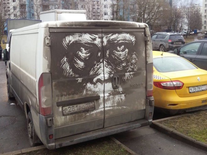 Dirty Art by Nikita Golubev, Nikita Golubev street artist, Nikita Golubev ProBoyNick, Nikita Golubev dirty cars, dirty car art, dirty car reverse graffiti, clean graffiti on cars, Moscow reverse graffiti