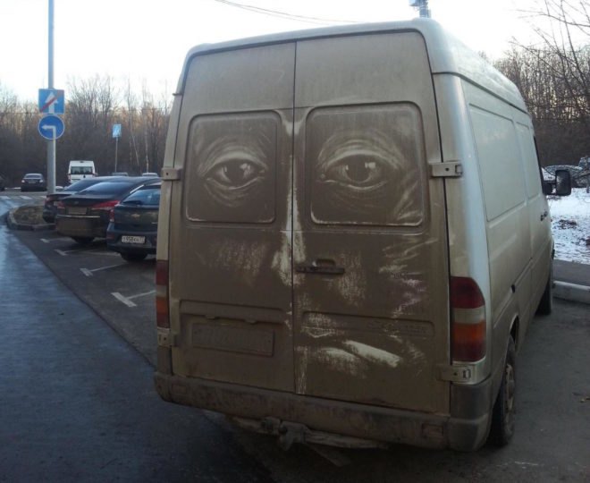 Dirty Art by Nikita Golubev, Nikita Golubev street artist, Nikita Golubev ProBoyNick, Nikita Golubev dirty cars, dirty car art, dirty car reverse graffiti, clean graffiti on cars, Moscow reverse graffiti