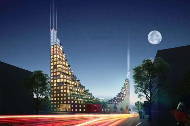 Garden Hill by Architects of Invention, Garden Hill in Birmingham, Garden Hill in Digbeth, Garden Hill proposal, cross laminated timber student housing, Hanging Gardens of Babylon inspired architecture