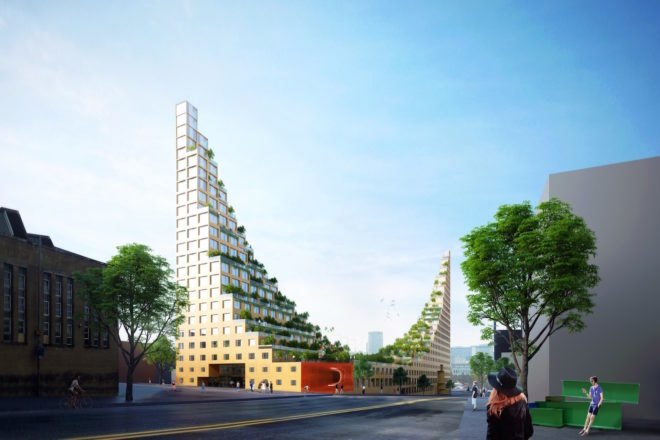 Garden Hill by Architects of Invention, Garden Hill in Birmingham, Garden Hill in Digbeth, Garden Hill proposal, cross laminated timber student housing, Hanging Gardens of Babylon inspired architecture