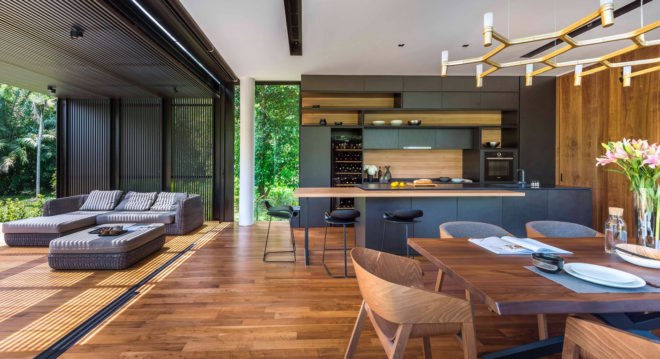House 24, Park + Associates Pte Ltd, courtyard, Singapore, timber screens, natural light, timber craftsmanship, screens, green architecture, swimming pool, tropical climate, glass facade