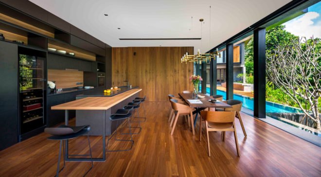 House 24, Park + Associates Pte Ltd, courtyard, Singapore, timber screens, natural light, timber craftsmanship, screens, green architecture, swimming pool, tropical climate, glass facade