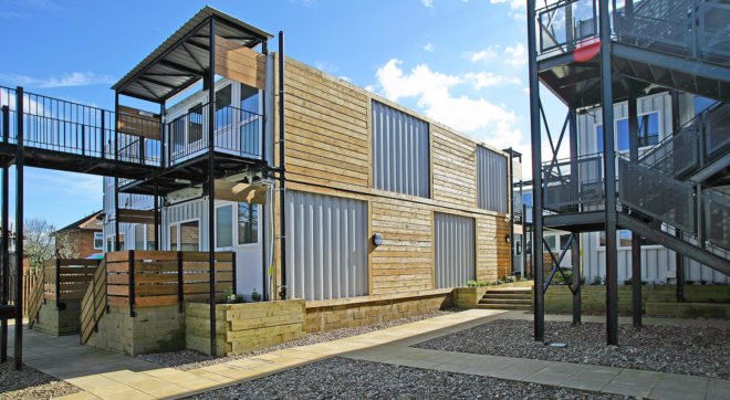 Marston Court, emergency housing, temporary housing, London, affordable housing, shipping containers, brownfield site, CargoTek, ISO Spaces, green architecture, temporary architecture, modular architecture