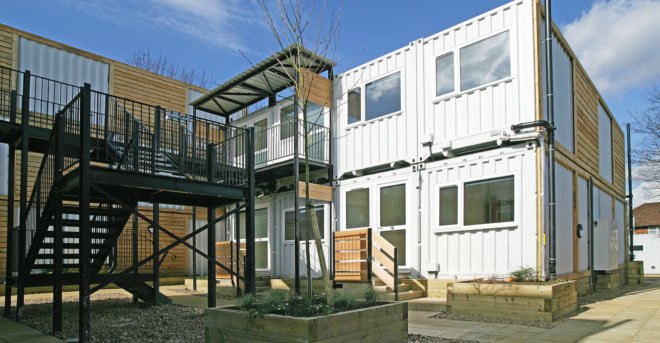 Marston Court, emergency housing, temporary housing, London, affordable housing, shipping containers, brownfield site, CargoTek, ISO Spaces, green architecture, temporary architecture, modular architecture