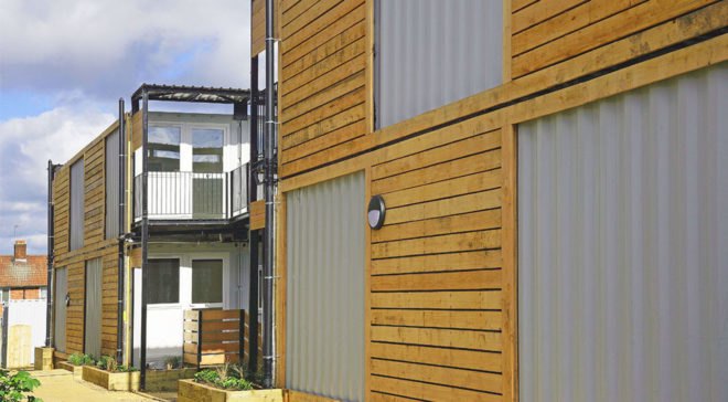 Marston Court, emergency housing, temporary housing, London, affordable housing, shipping containers, brownfield site, CargoTek, ISO Spaces, green architecture, temporary architecture, modular architecture