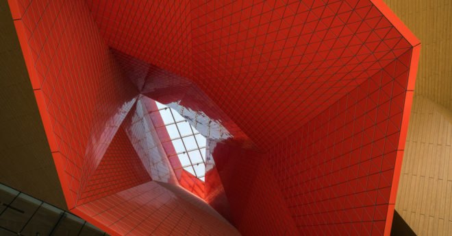 Nanjing Eco-Tech Island Exhibition Center, Nanjing Eco-Tech Park, NBBJ, oculus, tech incubator, light cannons, LEED certification, China, Nanjing, green campus, green exhibition space, courtyard, daylighting, solar shading, overhang