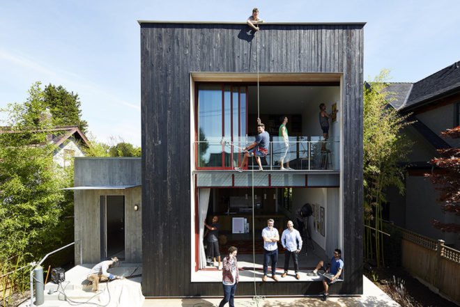 Rough House by Measured Architects, Rough House in Vancouver, laneway house architecture, green roof and vertical garden in a home, carbonized cypress facade,