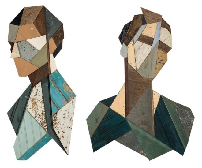 Strook, Strook Wood Portraits, street art, urban art, reclaimed wood art, reclaimed wood diy, reclaimed wood street art, geometric portraits, wooden portraits, geometric street art, portraits, sculpture, street art, wooden art,